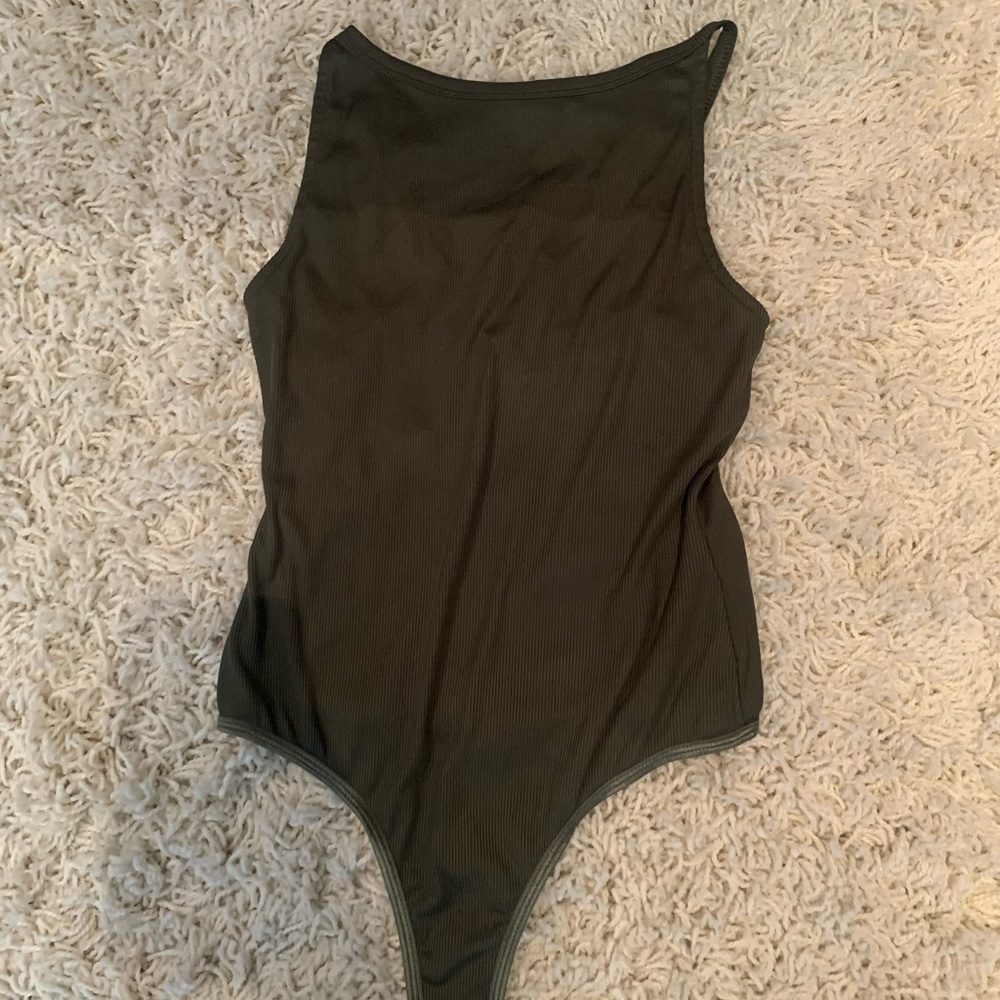 Army green ribbed body suit